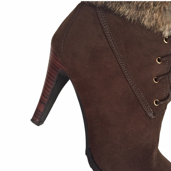 Emanuelle Vee Fur Cuff Ankle Lace up Heeled Boots - Picture 3 of 7